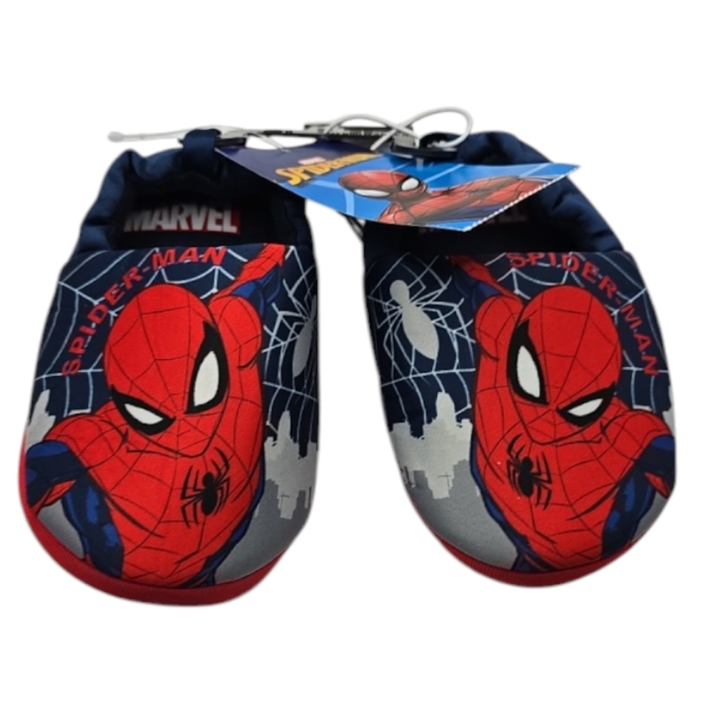 New With Tags Boys Size 7/8 Spiderman Sleep Slippers Elastic Heel Adorable